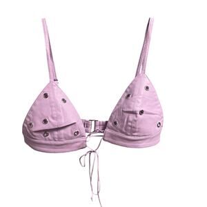 For Love & Lemons Roxie Bralette Purple Faux Leather Grommets NEW Small